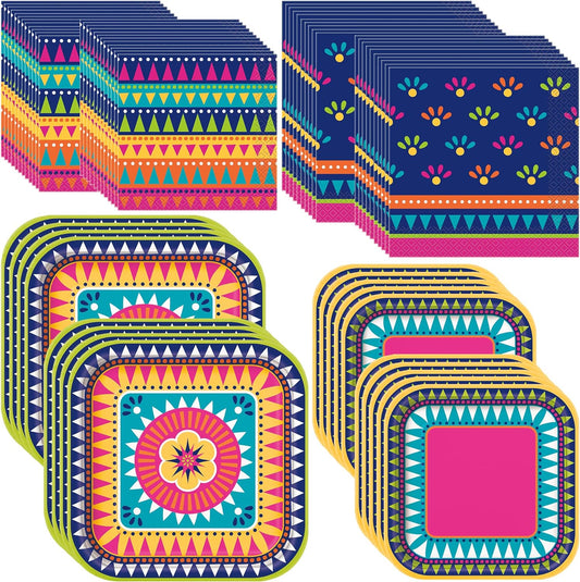 Boho Fiesta Dinnerware Bundle Plates, Napkins for Birthday Party